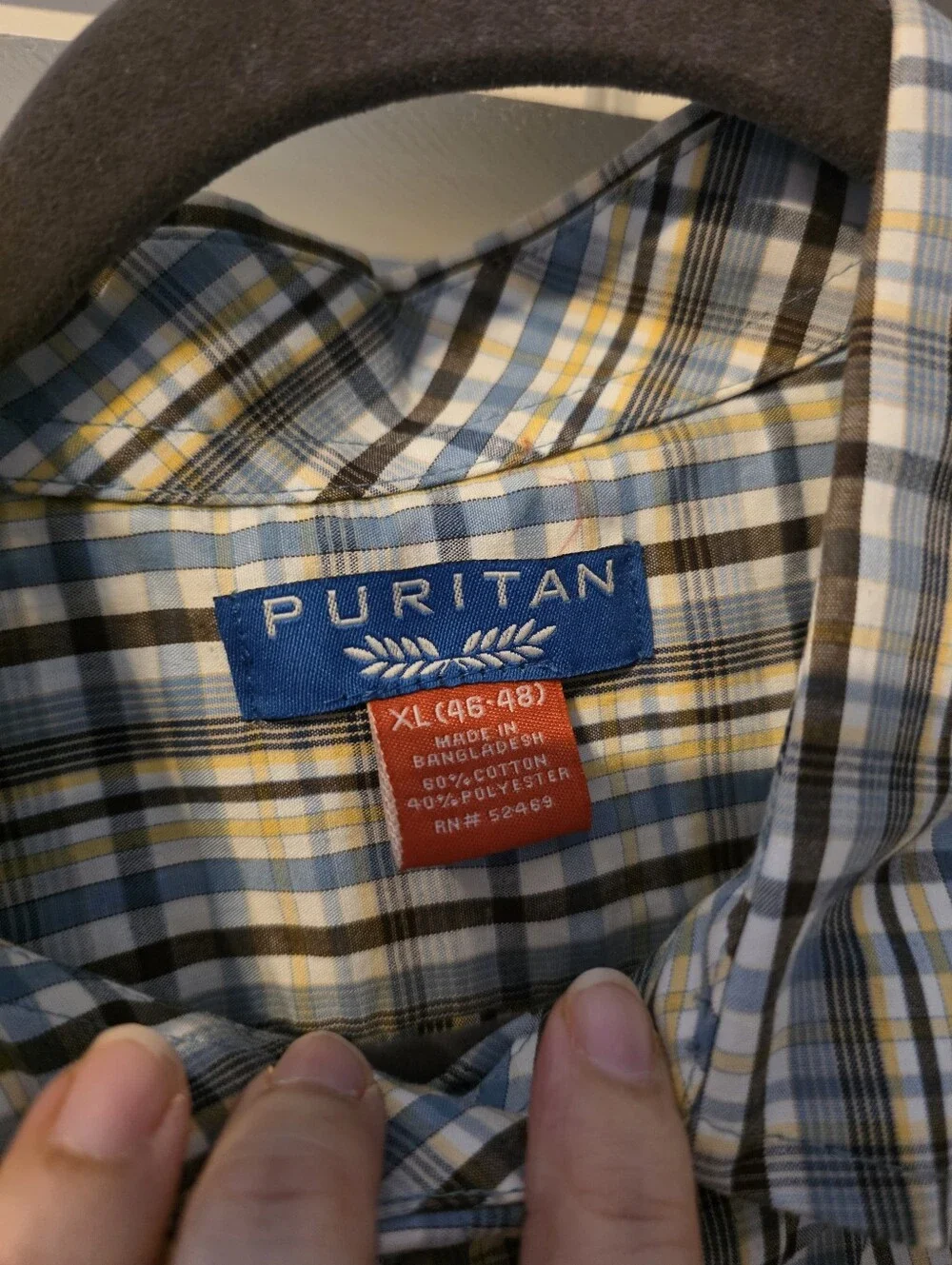 Puritan Short-Sleeve Blue and White Plaid Button-Down Shirt